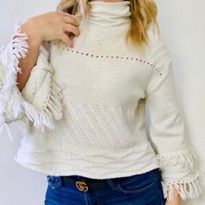 John & Jenn Off White Knit Turtle Neck Crop Top Sweater Size Large